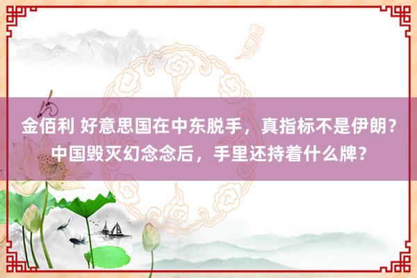 金佰利 好意思国在中东脱手，真指标不是伊朗？中国毁灭幻念念后，手里还持着什么牌？